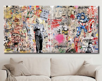 Arte mural callejero de Banksy, arte en lienzo con grafiti, decoración del hogar de Banksy Einstein, decoración de pared con arte de Banksy, arte en lienzo con grafiti de Banksy para regalar.