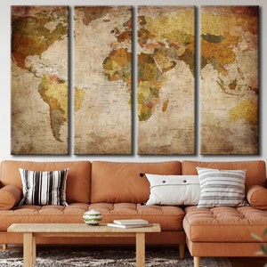 Weltkarte Wandkunst, Vintage Weltkarte Leinwand Kunst, Weltkarte Dekoration, Karte fertig zum Aufhängen Wand Dekor, Karte Leinwand Druck, Karte Wand Kunst Dekor