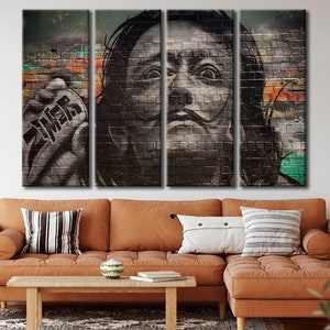 Graffiti Dali-muurkunst, graffiticanvaskunst, graffiti-huisdecoratie, graffiti klaar om op te hangen muurdecoratie, graffiticanvasafdruk, graffitikunst