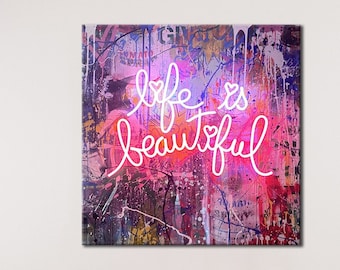 Banksy Life es hermoso arte de pared, Banksy Life es hermoso arte de lienzo, decoración del hogar Banksy, arte de regalo Banksy, regalo de arte de pared Banksy