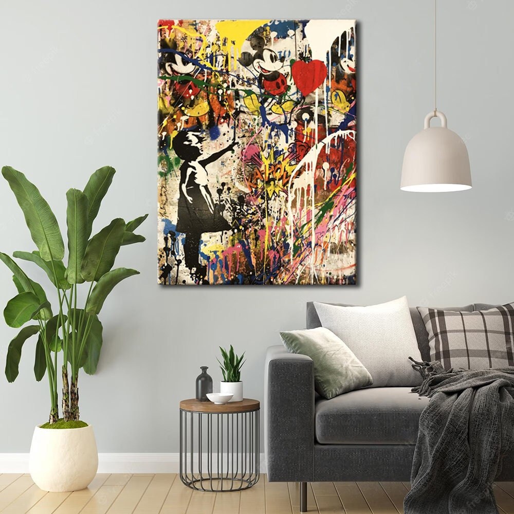 Arte mural de Banksy con la chica globo, lienzo de Banksy, decoración para el hogar con la chica globo de Banksy, lienzo de regalo con grafiti de Banksy, arte mural de Banksy