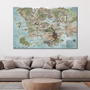 Mappa di Dun & Dragons da parete, stampa su tela della mappa dei Forgotten Realms, decorazione per la casa con mappa di Faerun, decorazione da parete con mappa di Faerun, tela regalo con mappa di Faerun
