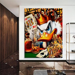 Rich Duck Canvas Wall Art, Poker Duck Art, Duck Canvas Art, Modern Canvas Print, Modern Urban Art Print, Ready to Hang Home Decor, Gift Art