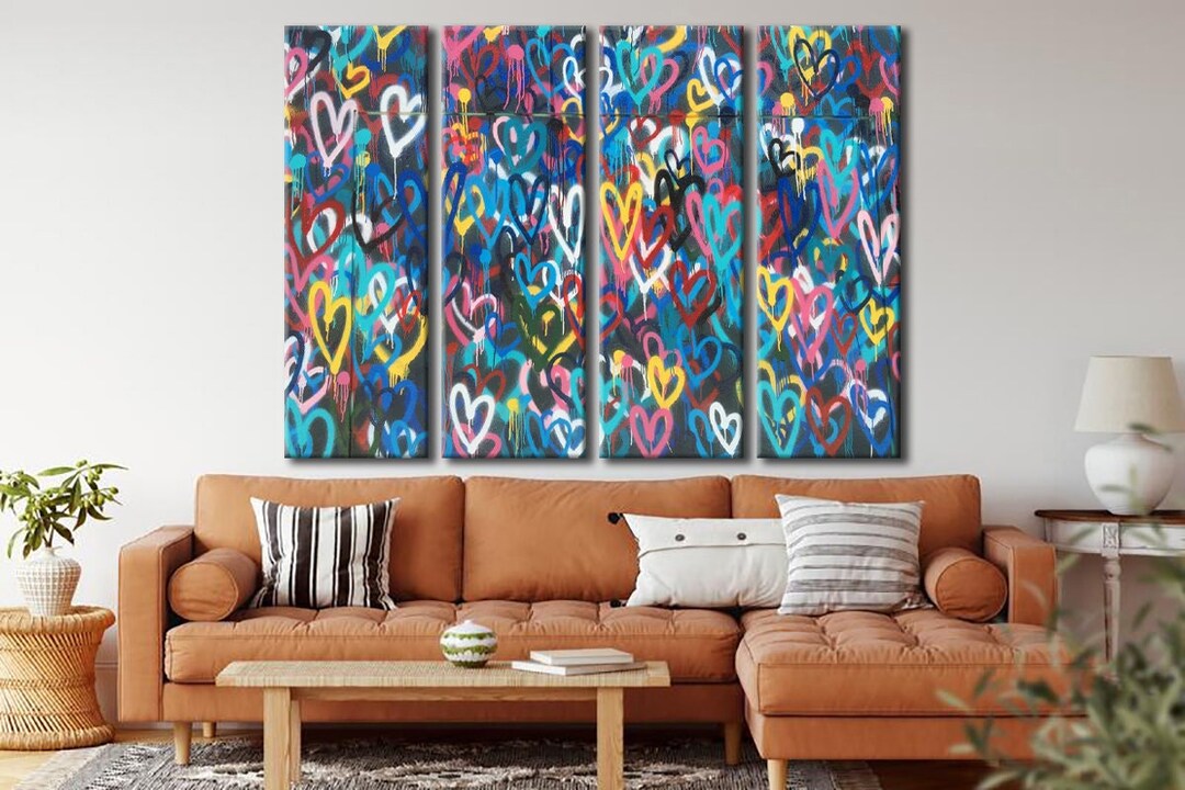 Banksy Love Hearts Wall Art, Love Hearts Canvas Art, Banksy Home Decor