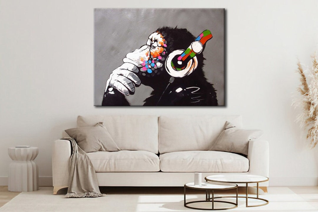 Banksy Thinking Monkey Wall Art, Banksy Canvas Art, Banksy Home Decor