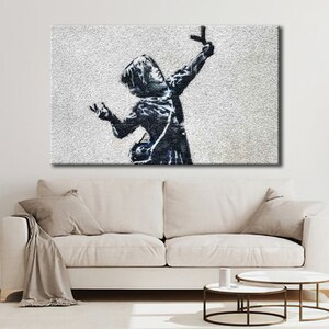 Banksy Art Valentine&#39;s Wall Art, Banksy Art Valentine&#39;s Canvas Art, Banksy Home Decor, Urban Wall Art Gift, Street Art Ready to Hang Canvas