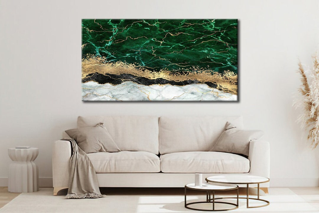 Green & Gold Marble Wall Art, Green Marble Canvas Print, Marble Home