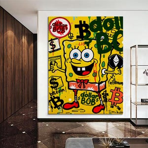 Cartoon Graffiti Wall Art, Modern Urban Art Print, Cartoon Canvas Art, Modern Graffiti Canvas, Ready to Hang Home Decor, Wall Art Gift