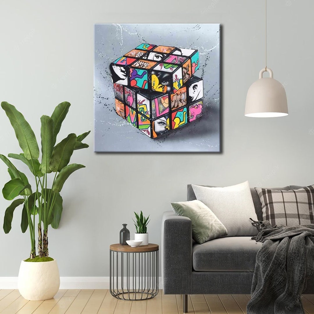 Graffiti Rubik's Cube Wall Art, Graffiti Canvas Art, Graffiti Home
