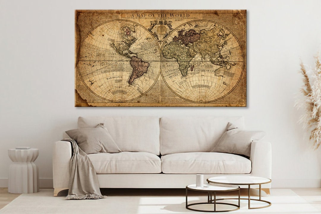 Vintage Old World Map Wall Art Old World Map Canvas Art Old Etsy