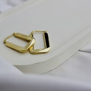 14k Gold Rectangular Hoop Earrings, Solid Gold Hoop Earrings, Gold Link Earrings, Dainty Gold Earrings,Valentine's Day gift