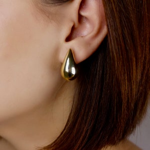 Teardrop Stud Earrings | 14K Solid Gold Drop Earrings | Bottega Inspired Chunky Earrings | Real Gold Statement Gift for Her