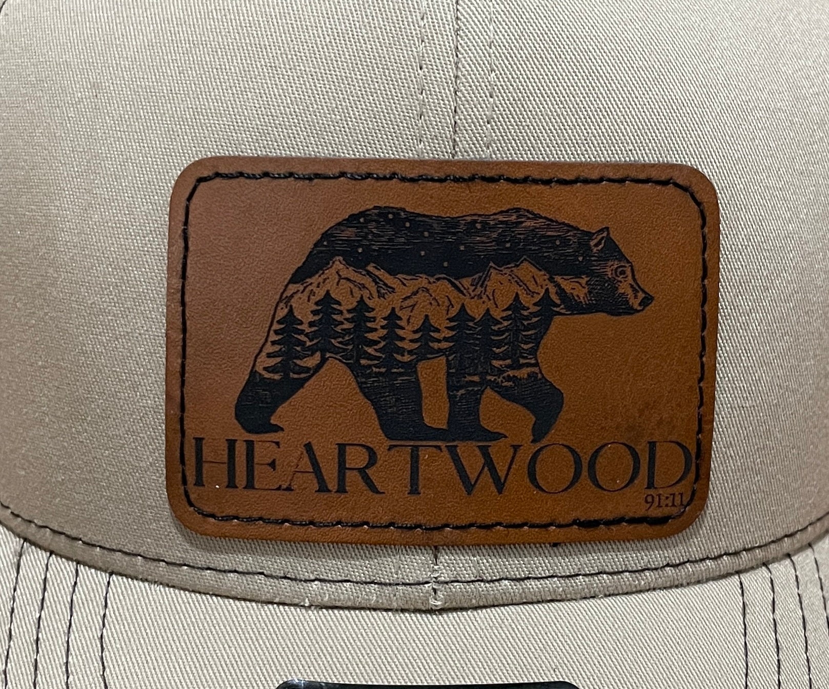 California Republic Leather Patch Olive Tan Richardson 112 Trucker Hat New Bear Leather Patch Trucker Hat - Richardson 112 – Whitetail Hill main image 4