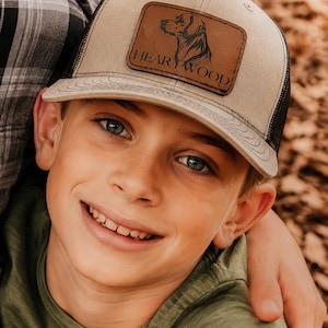 Custom Dog Leather Patch Trucker Hat, Heartwood Richardson Style