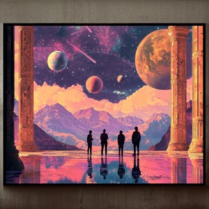 Impression d'art murale horizontale d'observation des étoiles dans l'espace cosmique, ciel étoilé, prêt à accrocher, science-fiction rétro-futuriste, paysage céleste, décoration d'intérieur