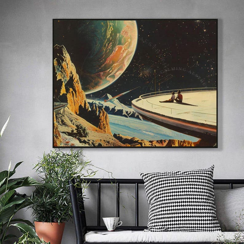 Large Poster Retro Futuristic Space Date Wall Art Print - Vintage Mid ...