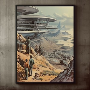 Poster Vintage Aesthetic Sci-Fi Terrace Landscape Wall Art Print, Large Poster, Retro Futuristic, Space Art, Cosmic, Surreal, Wall Dec