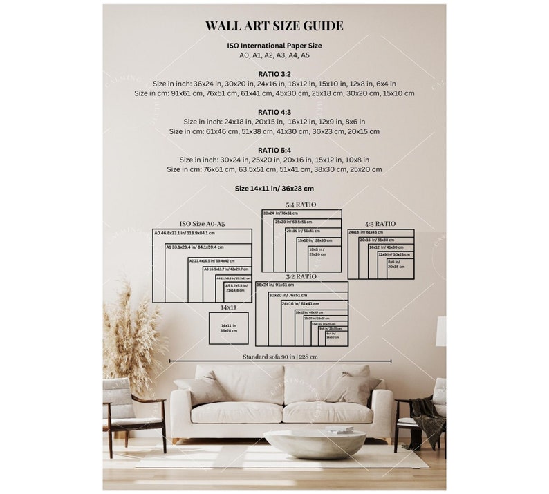 Wall Art Size Guide Set of 7, Frame Size Guide, Print Size Guide, Poster Size Chart, Frame