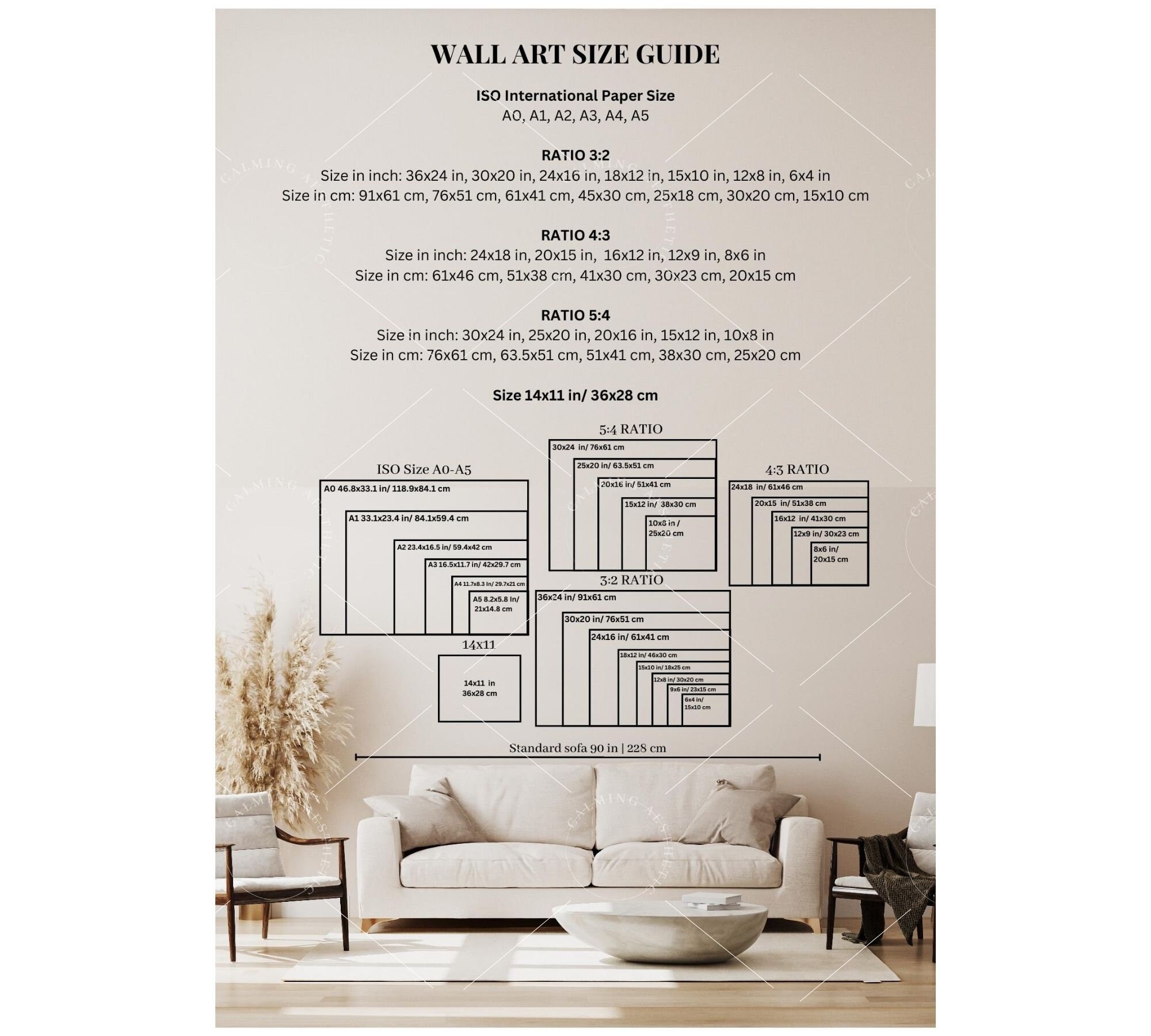 Wall Art Size Guide Set of 7, Frame Size Guide, Print Size Guide