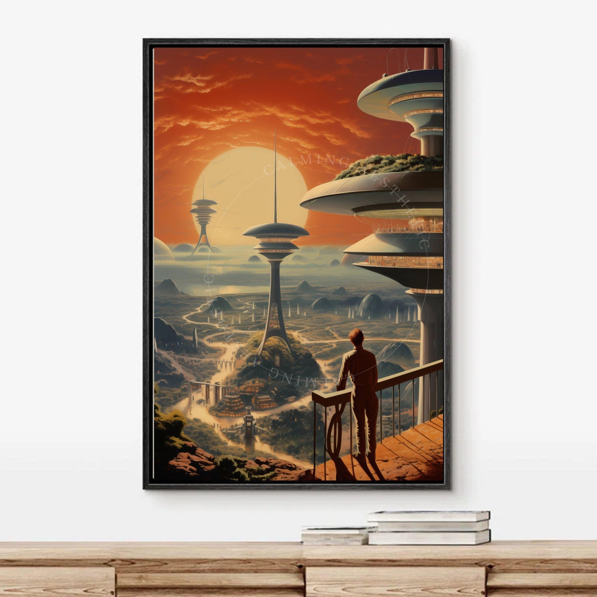 Poster Retro Sci-fi Multidimensional Space Landscape Sunset Wall Art ...