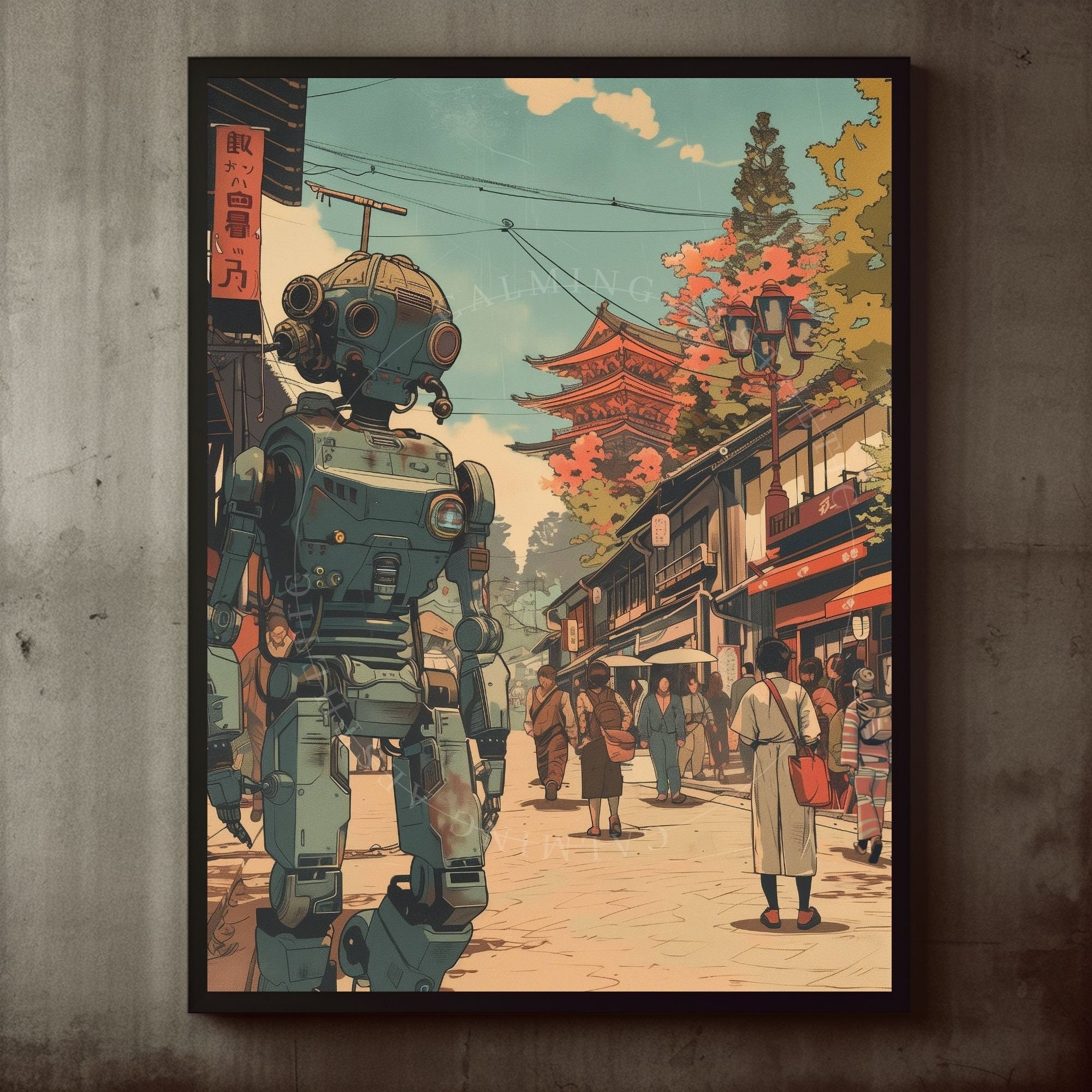 Digital Download Retro Futuristic Ukiyo-e Scifi Old Town