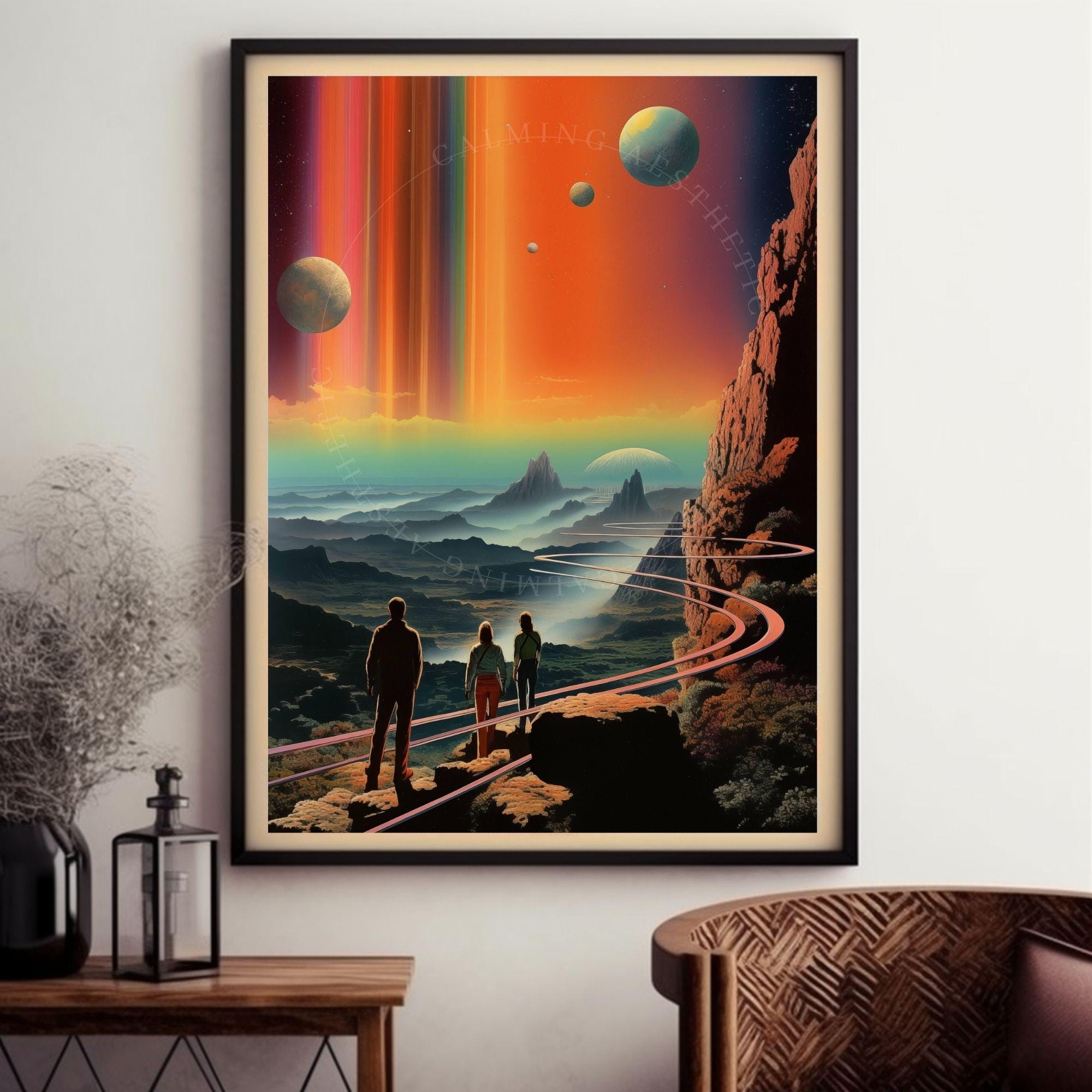 Poster Retro Futuristic Cosmic Rainbow Surreal Sci-fi Landscape Wall ...