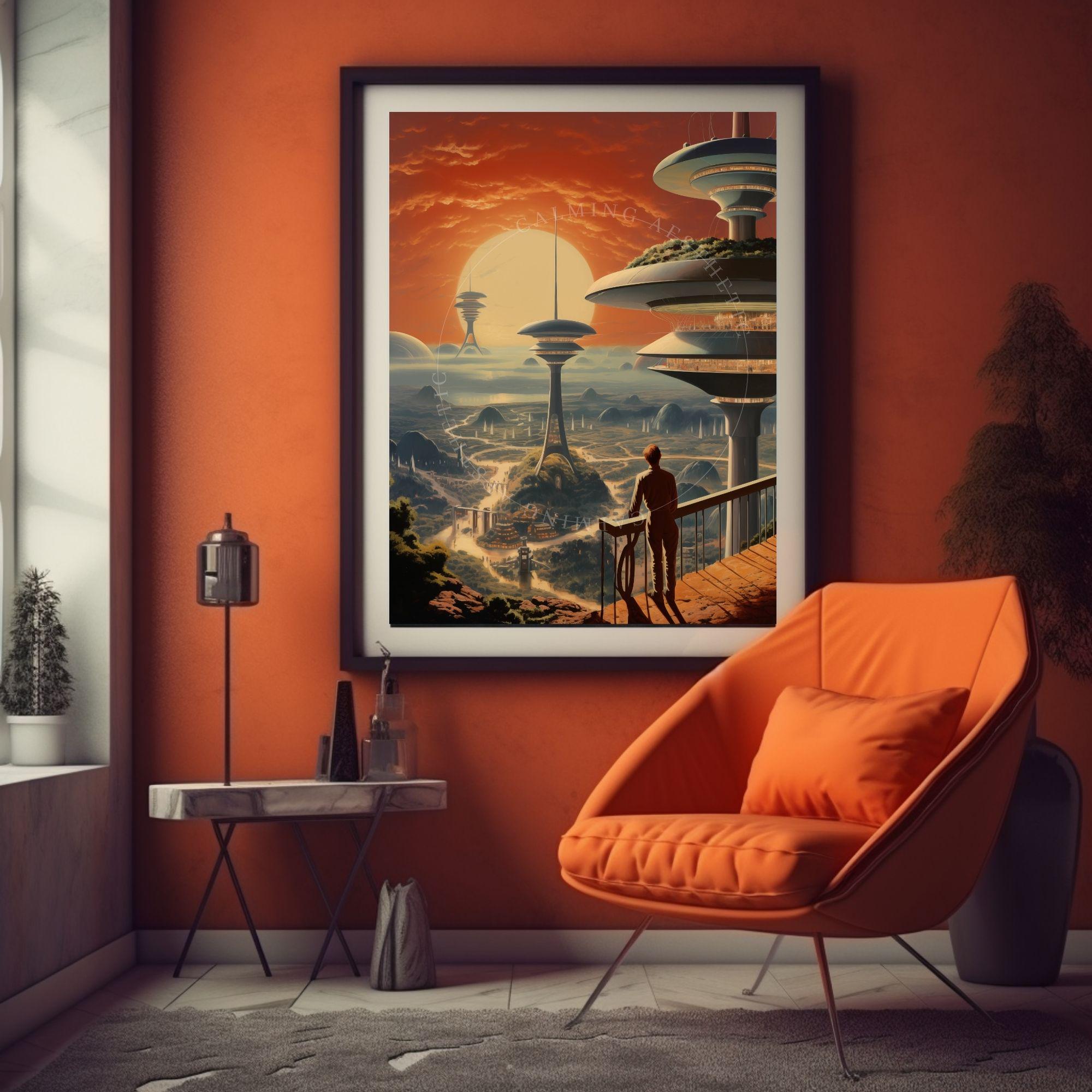 Poster Retro Sci-fi Multidimensional Space Landscape Sunset Wall Art ...