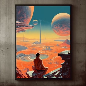 Poster Retro Futurism Boy Expansive Landscape Wall Art Print, Large Poster, Sci-Fi Art, Cosmic  Space Art, Surreal, Vintage Wall Art Decor