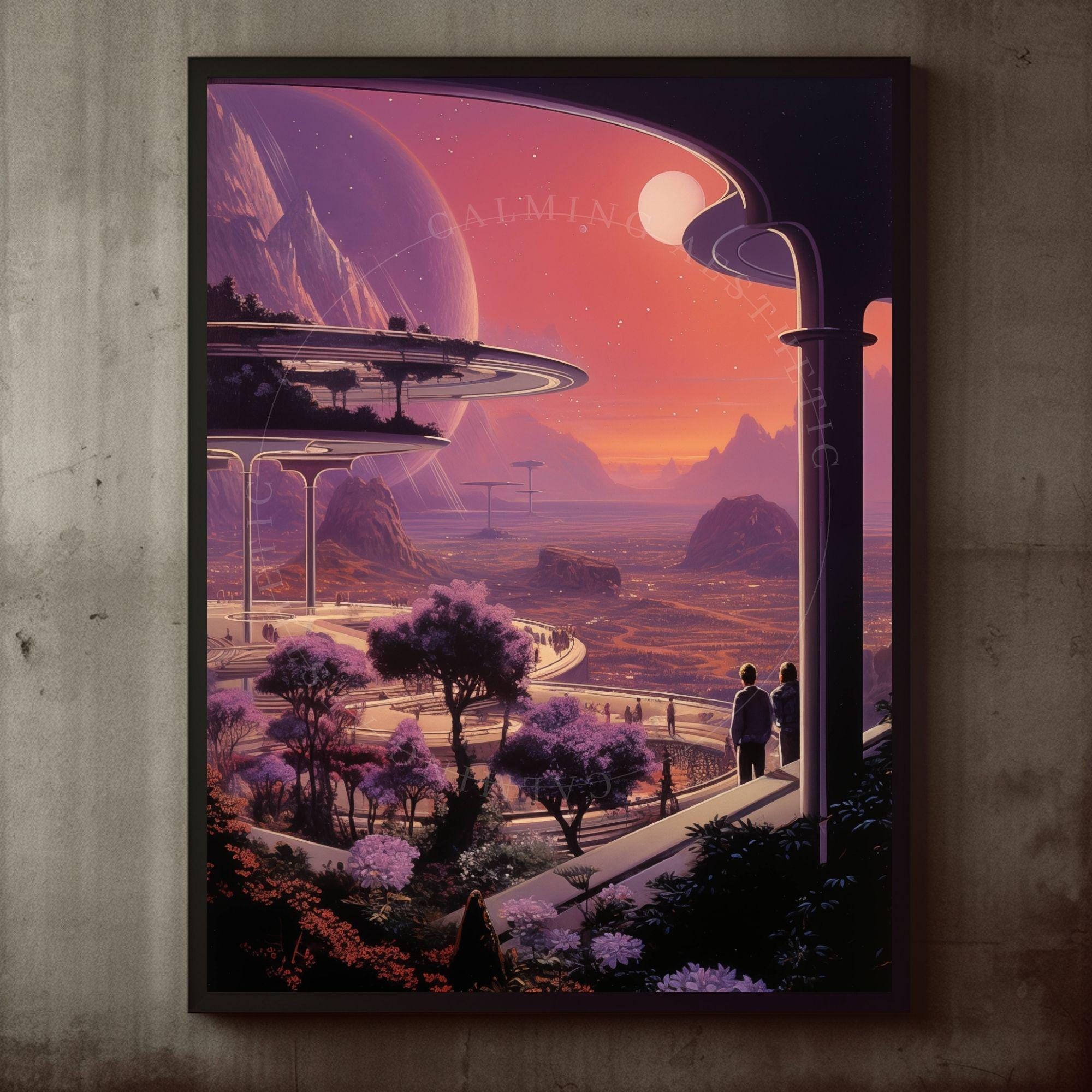 チロルアート　ふくろうメタトロン Poster Retro Futuristic Purple Sunset Sci-fi Terrace Wall Art