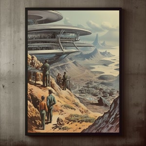 Digital Download Retro Aesthetic Sci-Fi Terrace Landscape Art Print, Retro Futurism, Retro Space Art, Cosmic, Surreal, Vintage, Wall Decor