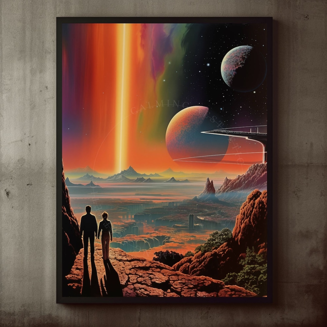 Poster Retro Space Aurora Multidimensional Scifi Landscape Wall Art ...