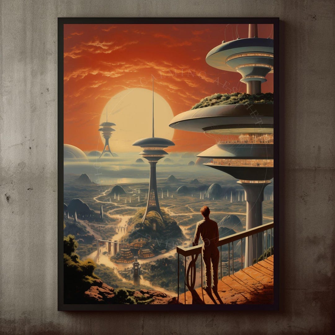 Poster Retro Sci-fi Multidimensional Space Landscape Sunset Wall Art ...