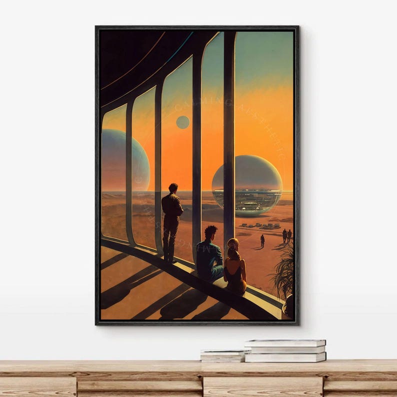 Poster Retro Futuristic Sci-fi Sunset Space Station Wall Art Print ...