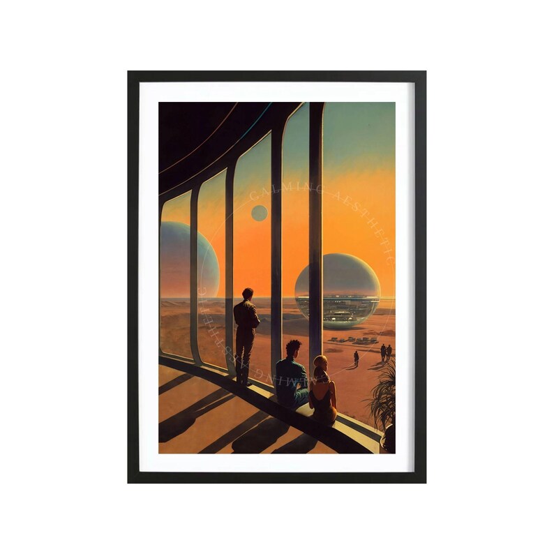Poster Retro Futuristic Sci-fi Sunset Space Station Wall Art Print ...