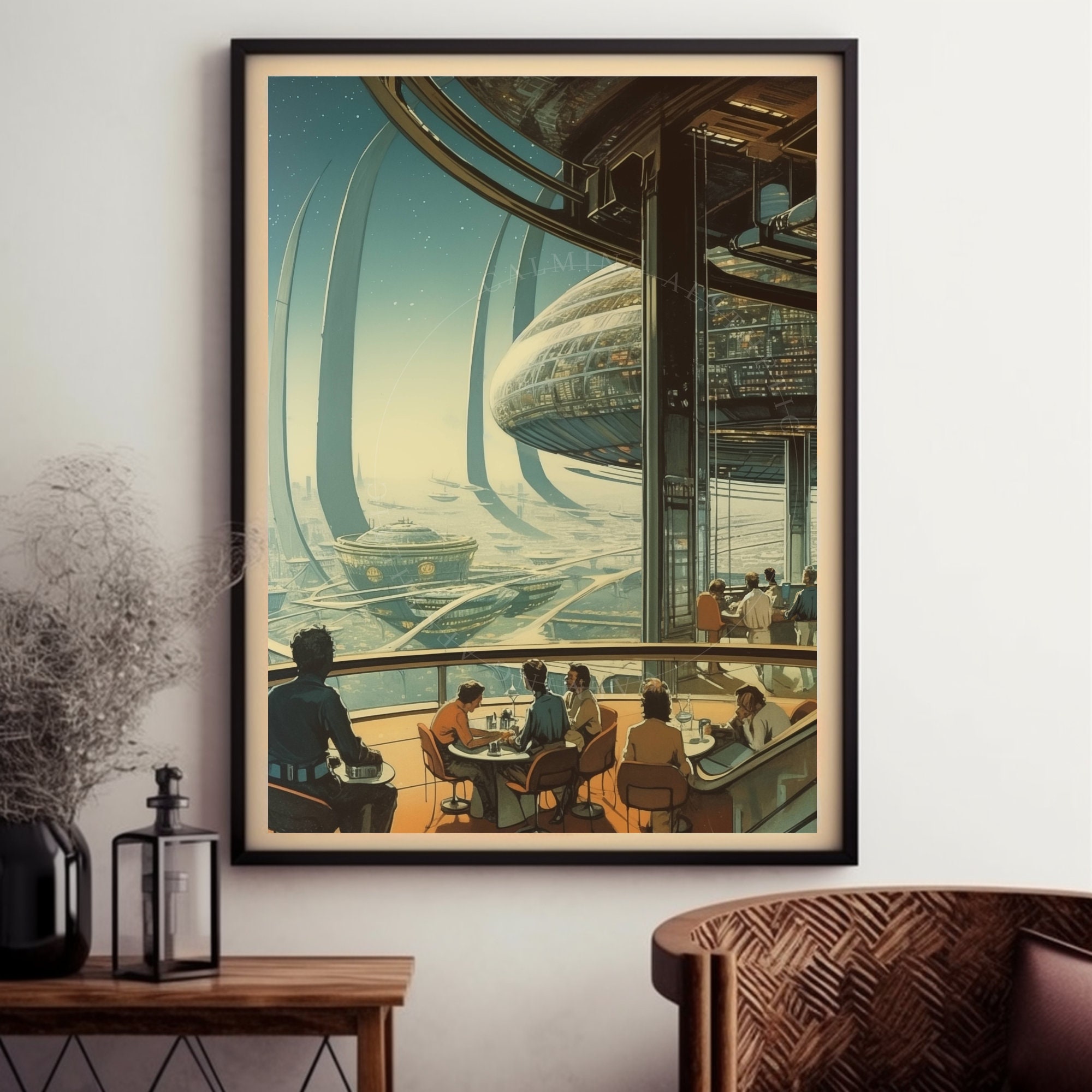 Poster Retro Futuristic Sci-fi Space Bar Terrace Wall Art Print, Large ...