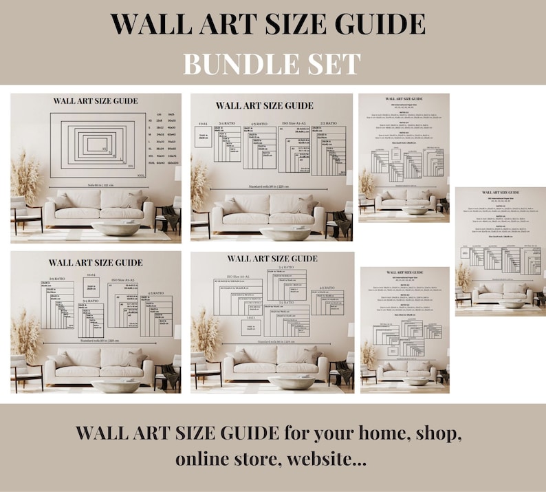 Wall Art Size Guide Set of 7, Frame Size Guide, Print Size Guide