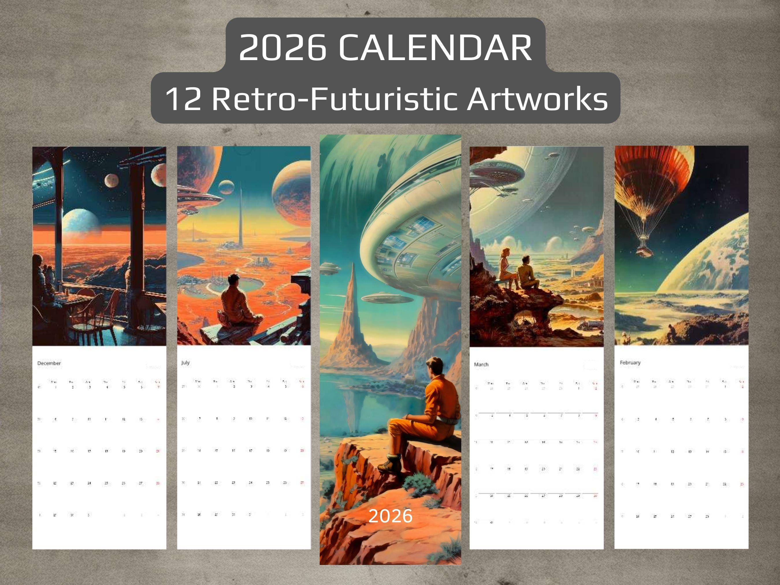 2026 Wall Calendar - Retro Futuristic Art, Scifi Calendar