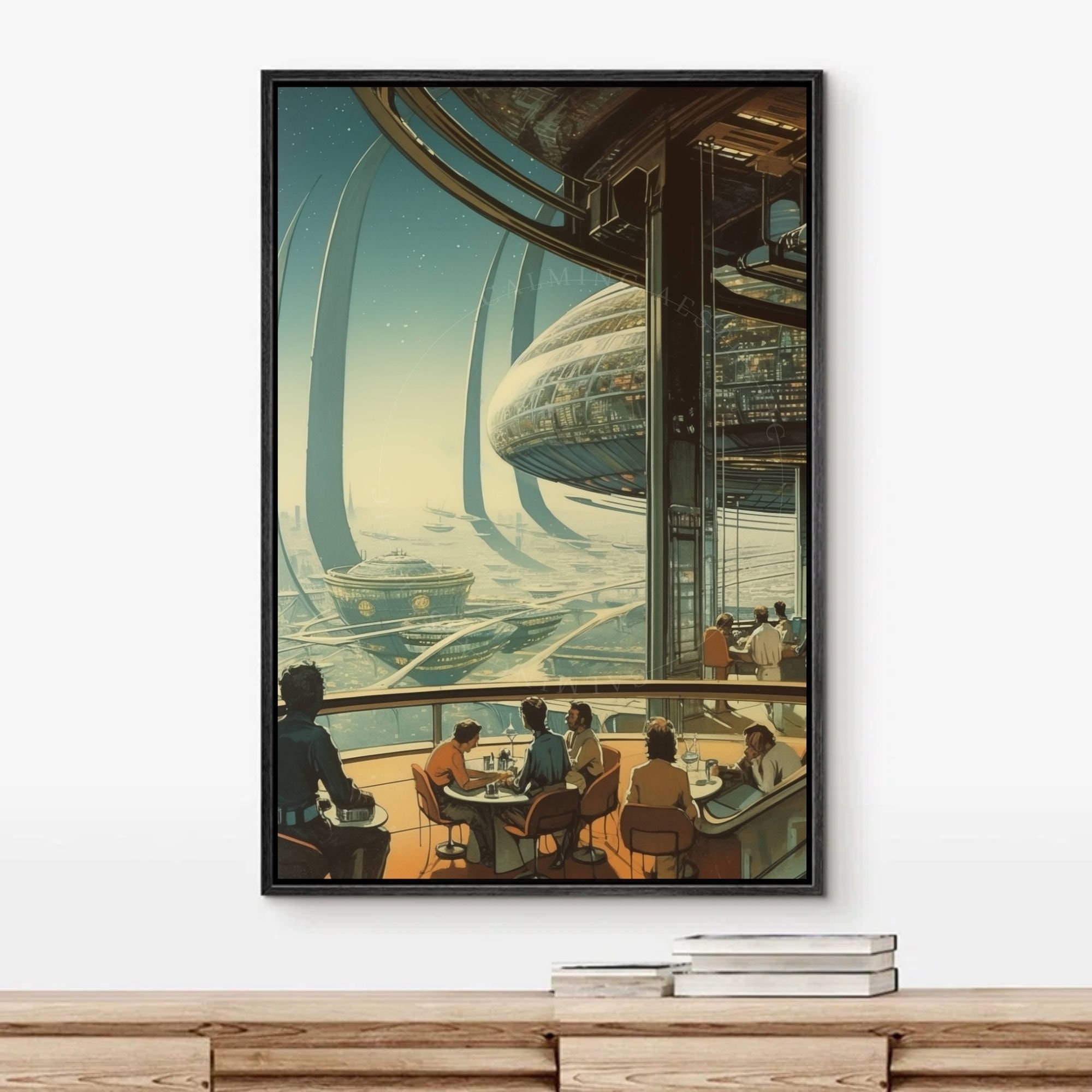 Poster Retro Futuristic Sci-fi Space Bar Terrace Wall Art Print, Large ...