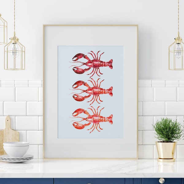 Lobster Print mediterranean decor coastal hostess gift for foodie cafe art lobster nancy meyer wall art kitchen summer printable red lobster