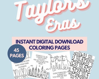 45 Page Taylor Eras Coloring Page Unofficial Swift Printable Digital Download Party Activity Taylor Birthday Party supplies taylor decor era