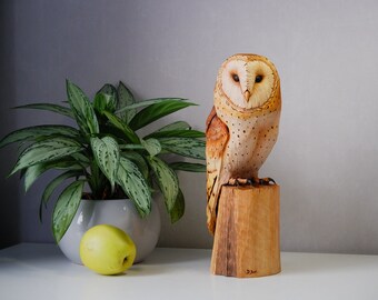 Owl Shop Wooden Carving wood barn owl love Bird Love Barn Owl Gift girl owl Hand Painted art Gift Owls Carved art sculpture