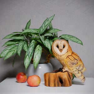 Hand Carved Wooden Barn Owl Sculpture: Home Talisman