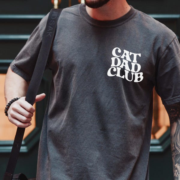 Comfort Colors® Cat Dad Club Shirt, Minimalist Cat Lover Gift For Him, Funny Pet Dad Tee, Rescue Cat T-Shirt, Cat Owner Apparel For Men