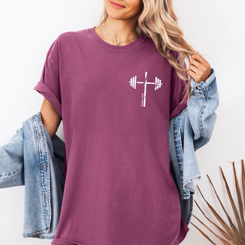 Comfort Colors® Christian Gym Cross, Lift Heavy Pray Hard Shirt, Faith Based Workout Top, Jesus And Fitness Apparel, Religious Gift For Men image 8
