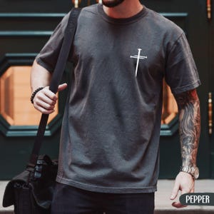 Comfort Colors® Christian Cross Shirt for Men, Minimal Nail Cross Tee, Faith Based Streetwear, Religious Gift for Him, Spiritual Graphic Tee
