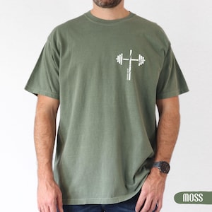 Comfort Colors® Christian Gym Cross, Lift Heavy Pray Hard Shirt, Faith Based Workout Top, Jesus And Fitness Apparel, Religious Gift For Men image 3