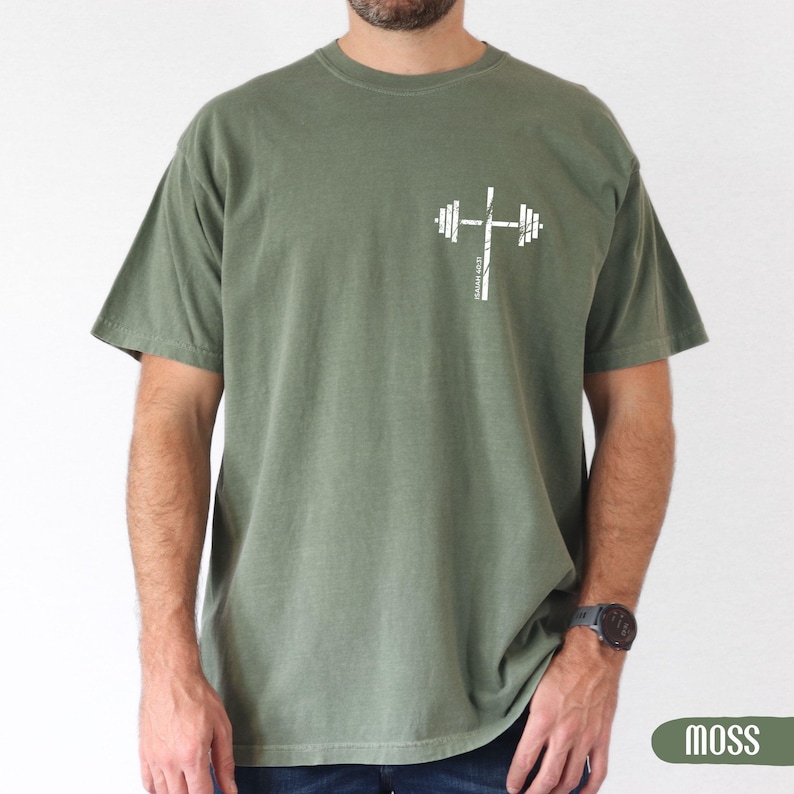 Comfort Colors® Christian Gym Cross, Lift Heavy Pray Hard Shirt, Faith Based Workout Top, Jesus And Fitness Apparel, Religious Gift For Men image 3