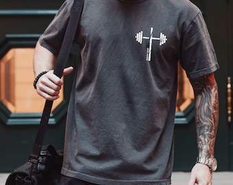 Comfort Colors® Christian Gym Cross, Lift Heavy Pray Hard Shirt, Faith Based Workout Top, Jesus And Fitness Apparel, Religious Gift For Men
