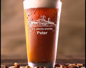 Personalized SS United States Glass: Laser Etched Ocean Liner Gift