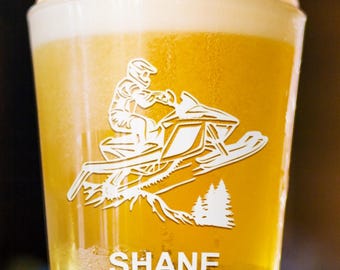 Laser Etched Snowmobile Glass - 16 oz Glass Gift